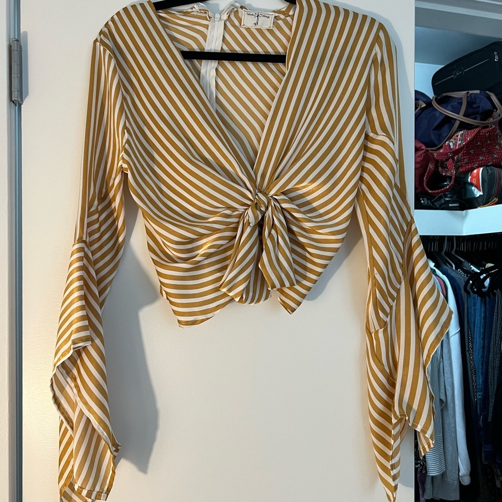 Winds of Change Retro Gold and White Striped Blouse